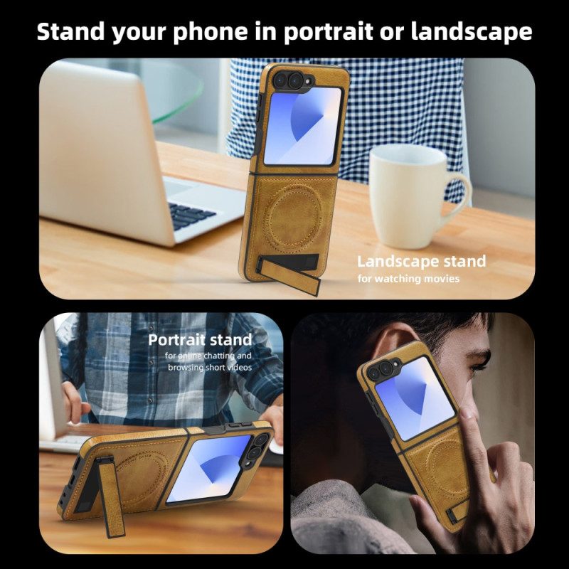 Hülle Samsung Galaxy Z Flip 7 Fe Magsafe-kompatibler Ständer In Lederoptik