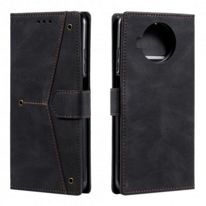 Flip Case Für Xiaomi Mi 10T Lite Zweifarbige Nieten Aus Kunstleder