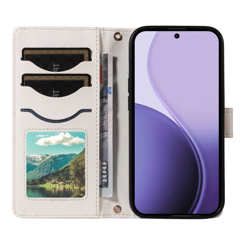 Lederhüllen Oppo Reno 14f 5g Gesteppt Mit Riemen Und Schulterriemen