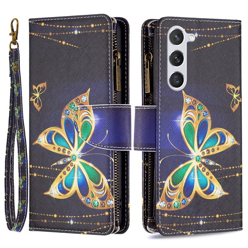 Lederhüllen Für Samsung Galaxy S24 5g Strass-schmetterlings-geldbörse Mit Riemen