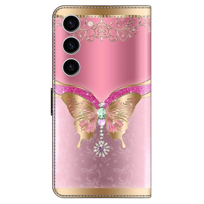 Lederhüllen Samsung Galaxy S24 5g Rosa-goldener Schmetterling
