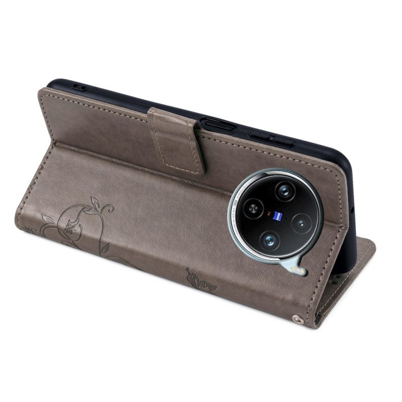 Lederhüllen Vivo X100 Pro Blumenmuster-tragegurt