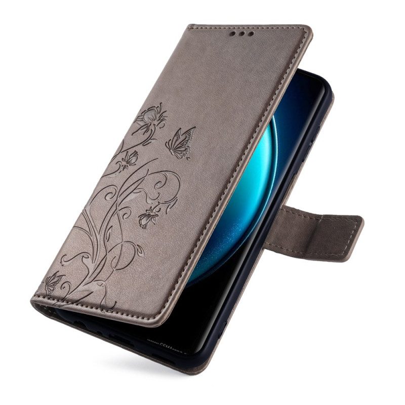 Lederhüllen Vivo X100 Pro Blumenmuster-tragegurt