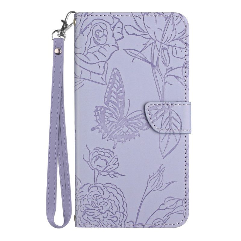 Flip Case Für Samsung Galaxy S23 5G Schmetterling Mit Schlüsselband