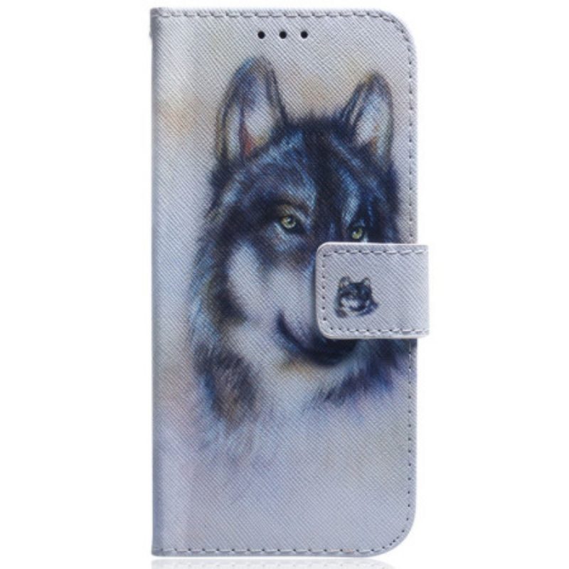 Flip Case Für Samsung Galaxy S23 Ultra 5G Aquarell-wolf