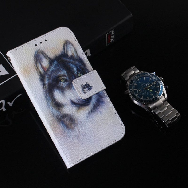 Flip Case Für Samsung Galaxy S23 Ultra 5G Aquarell-wolf