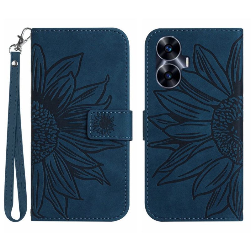 Lederhüllen Für Realme C55 Armband Mit Sonnenblumenmuster