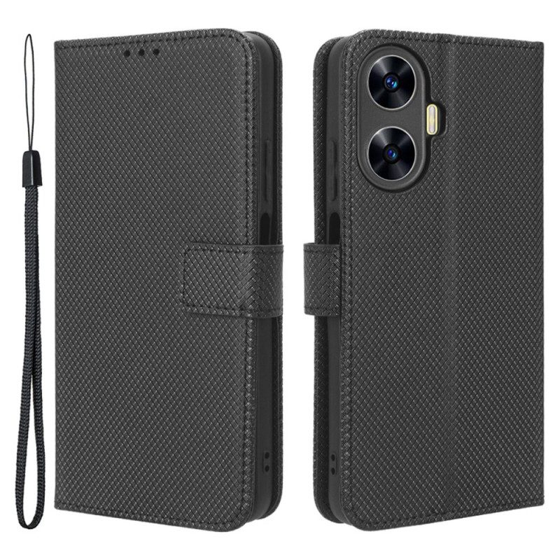 Lederhüllen Für Realme C55 Geldbörse Mit Riemen Und Struktur