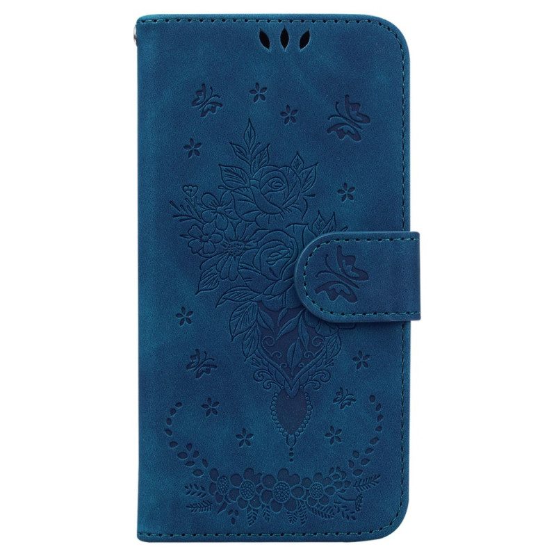 Lederhüllen Für Realme C55 Rosen- Und Schmetterlingsmuster