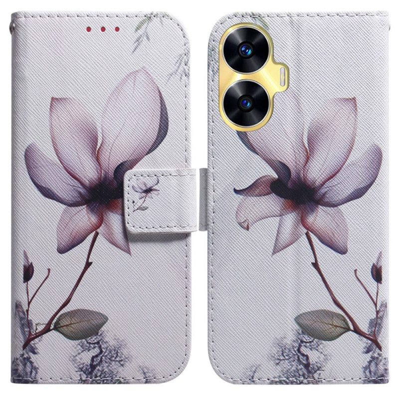 Lederhüllen Realme C55 Handyhülle Rosa Blume