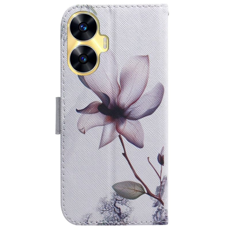 Lederhüllen Realme C55 Handyhülle Rosa Blume
