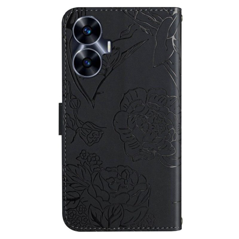 Lederhüllen Realme C55 Handyhülle Schulterriemen Mit Schmetterlingsmuster