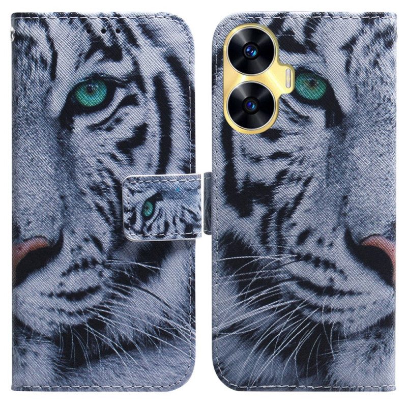 Lederhüllen Realme C55 Weißer Tiger