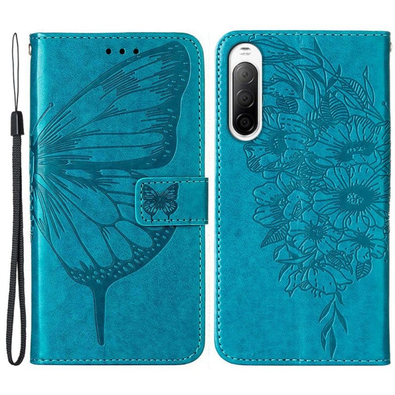 Lederhüllen Für Sony Xperia 10 IV Schmetterling Mit Schlüsselband