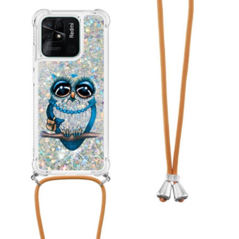 Handyhülle Für Xiaomi Redmi 10C Mit Kordel Pailletten-kordelzug „miss Owl“.