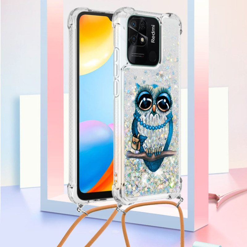 Handyhülle Für Xiaomi Redmi 10C Mit Kordel Pailletten-kordelzug „miss Owl“.