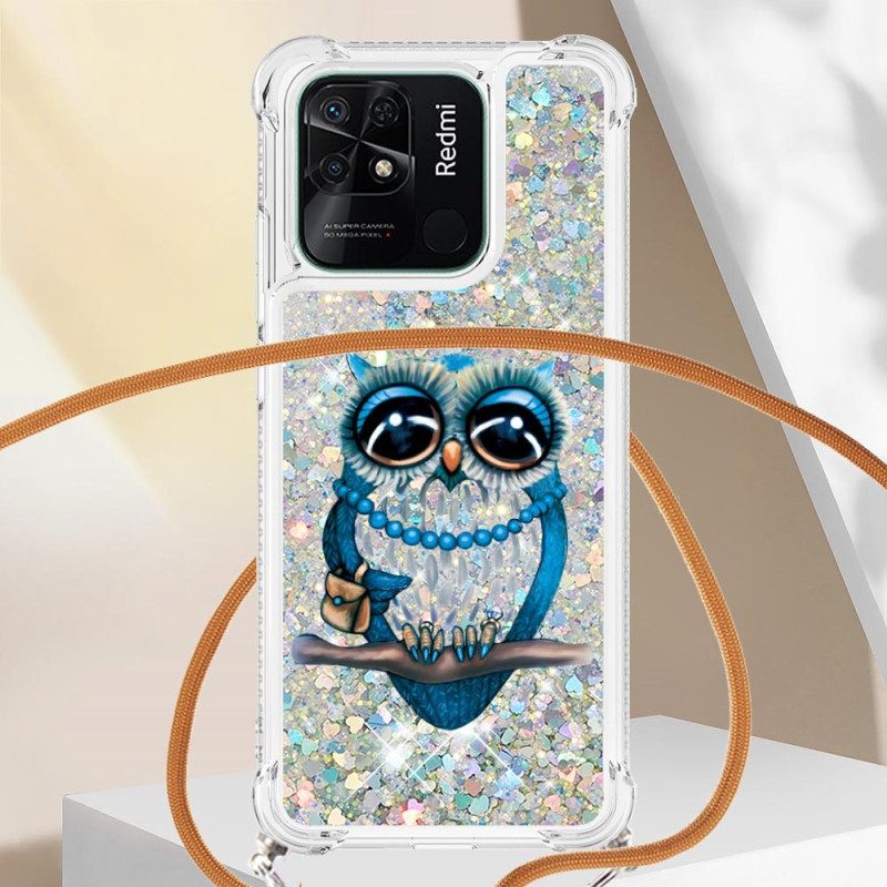 Handyhülle Für Xiaomi Redmi 10C Mit Kordel Pailletten-kordelzug „miss Owl“.