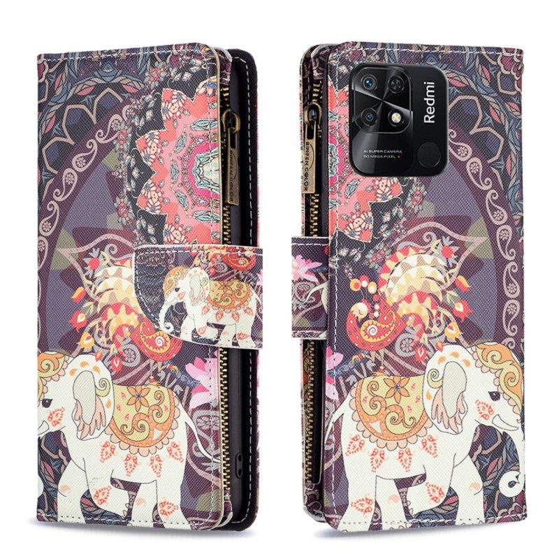 Lederhüllen Für Xiaomi Redmi 10C Elefanten-reißverschlusstasche