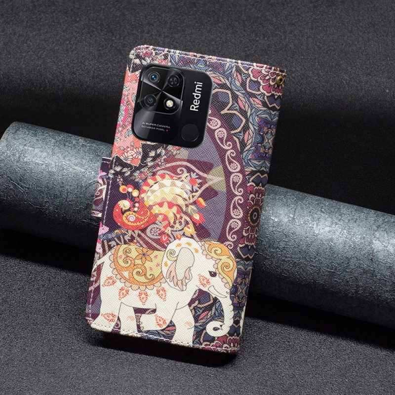Lederhüllen Für Xiaomi Redmi 10C Elefanten-reißverschlusstasche