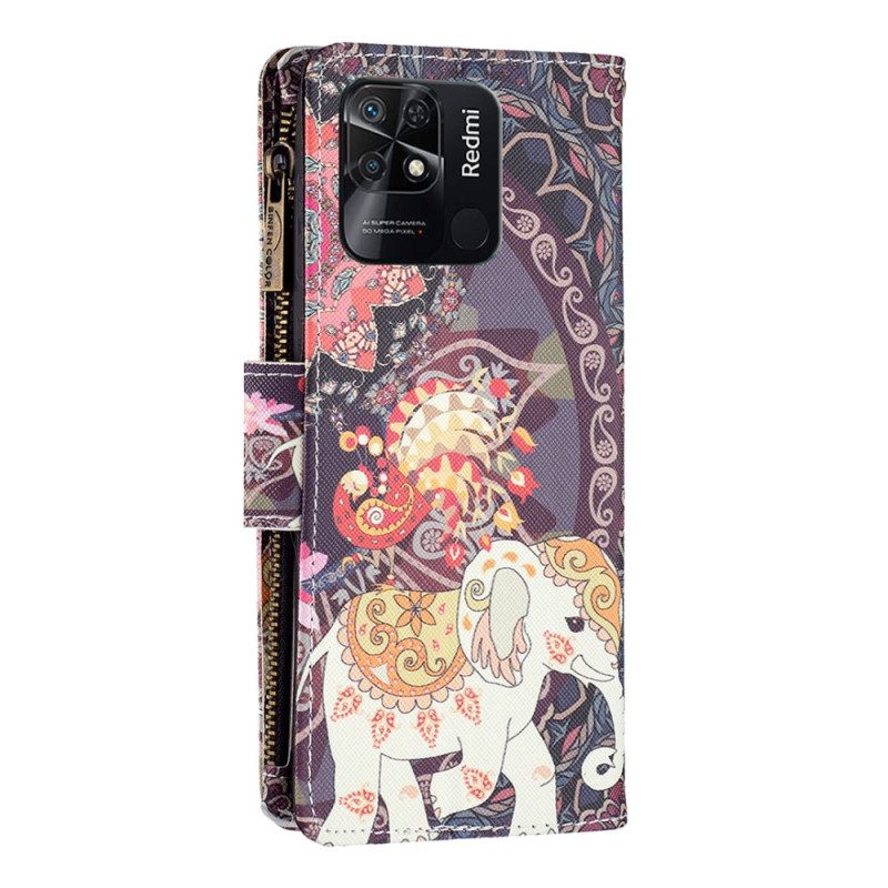 Lederhüllen Für Xiaomi Redmi 10C Elefanten-reißverschlusstasche