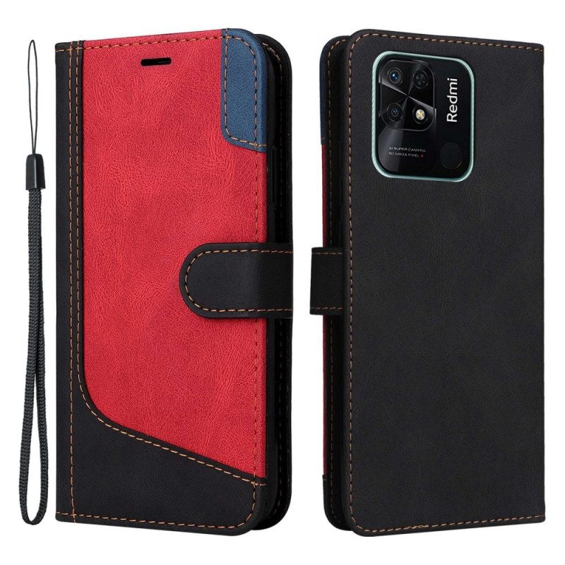 Lederhüllen Für Xiaomi Redmi 10C Mit Kordel Dreifarbiges Armband