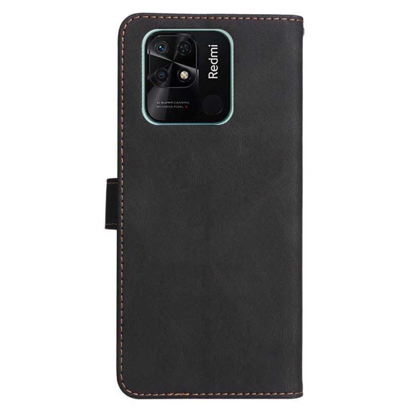 Lederhüllen Für Xiaomi Redmi 10C Mit Kordel Dreifarbiges Armband