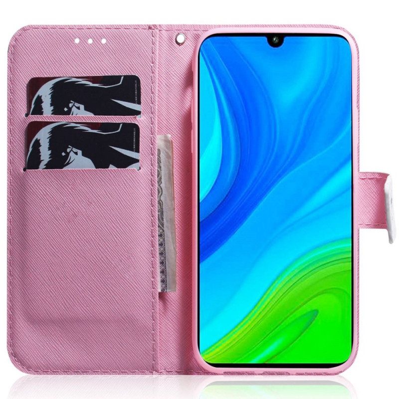Lederhüllen Für Xiaomi Redmi 10C Mit Kordel Graue Katze Mit Riemen