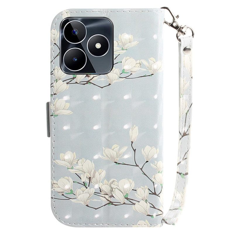 Lederhüllen Für Realme C53 Magnolienhalter Mit Umhängeband