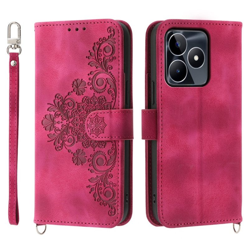 Lederhüllen Realme C53 Blumenmuster Mit Riemen Und Schulterriemen