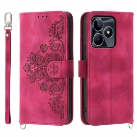 Lederhüllen Realme C53 Blumenmuster Mit Riemen Und Schulterriemen