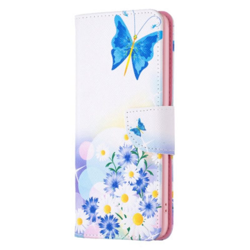 Lederhüllen Realme C53 Handyhülle Aquarell: Schmetterling Und Blumen