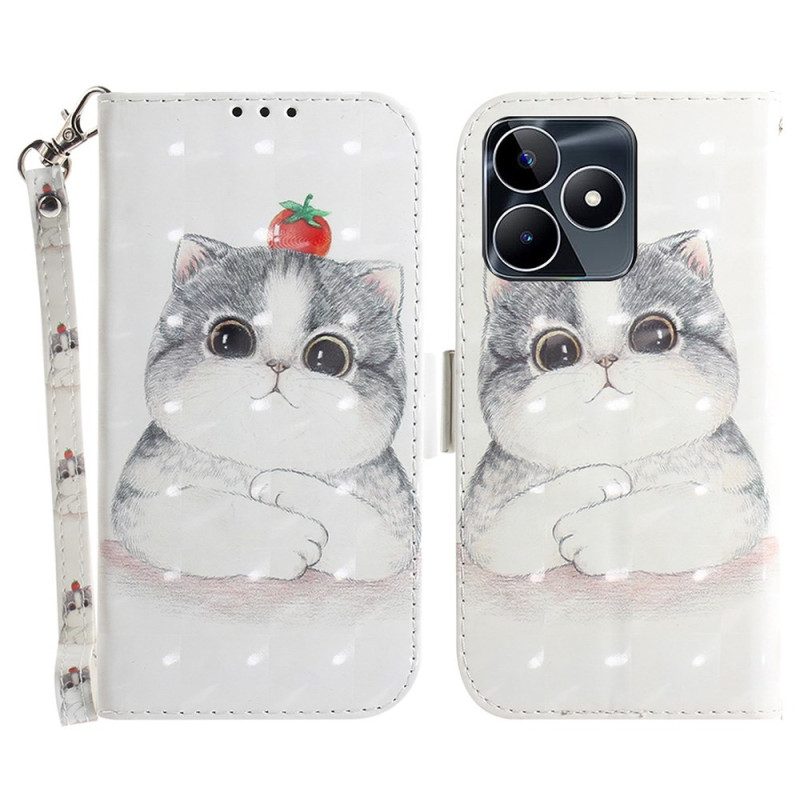 Lederhüllen Realme C53 Niedlicher Katzenhalter Mit Umhängeband