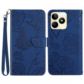 Lederhüllen Realme C53 Riemen Mit Schmetterlingsmuster