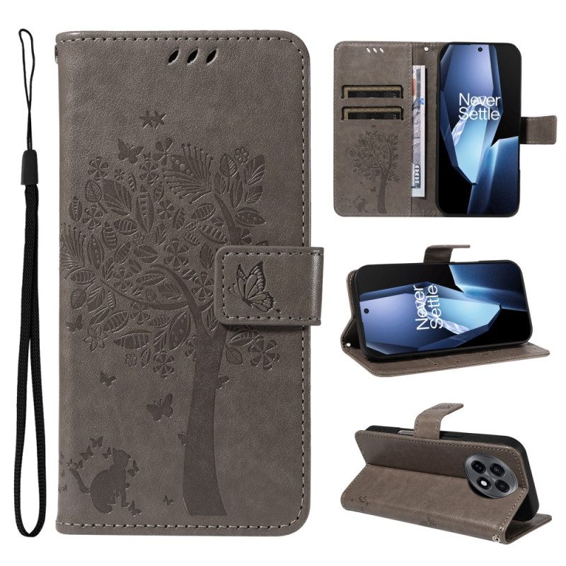 Lederhüllen Für Oneplus 13r Baum Und Katze