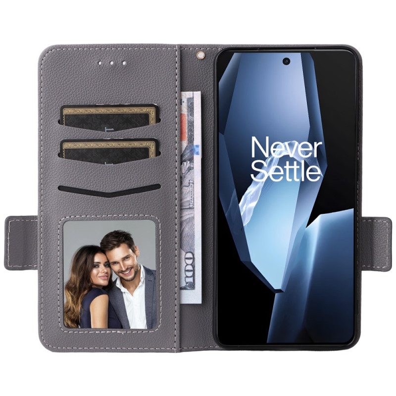 Lederhüllen Für Oneplus 13r Litschi-textur Mit Riemen