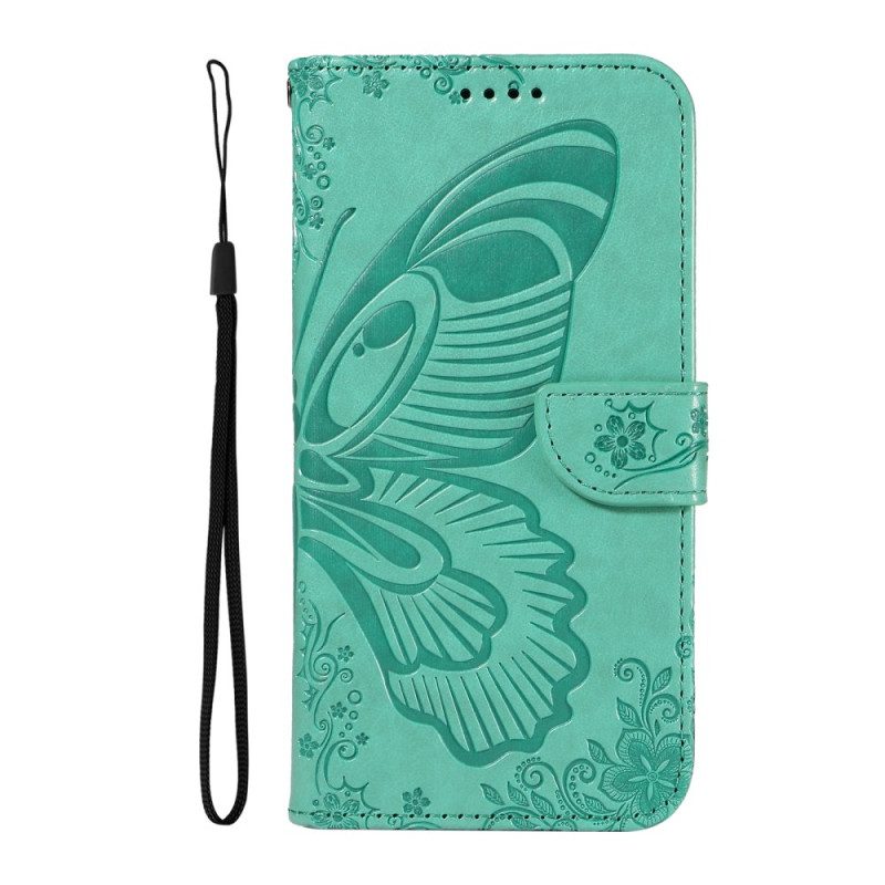 Lederhüllen Oneplus 13r Handyhülle Geldbörse Mit Schmetterlingsdesign Und Riemen