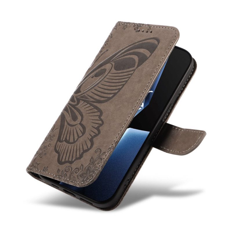 Lederhüllen Oneplus 13r Handyhülle Geldbörse Mit Schmetterlingsdesign Und Riemen