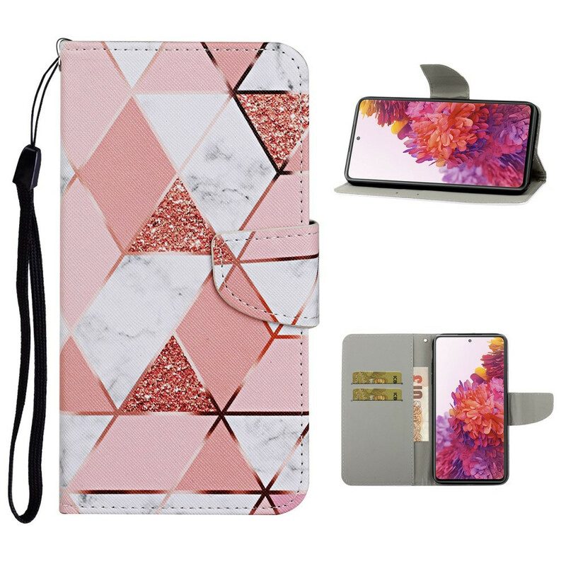 Lederhüllen Für Samsung Galaxy S20 FE Marmor Und Pailletten Mit Riemen