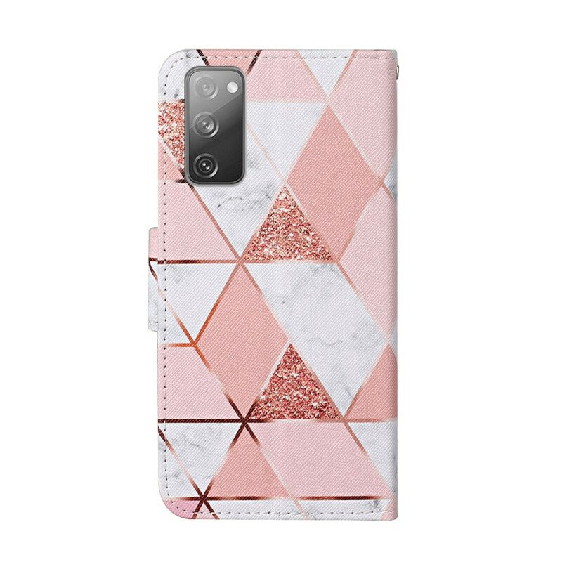Lederhüllen Für Samsung Galaxy S20 FE Marmor Und Pailletten Mit Riemen