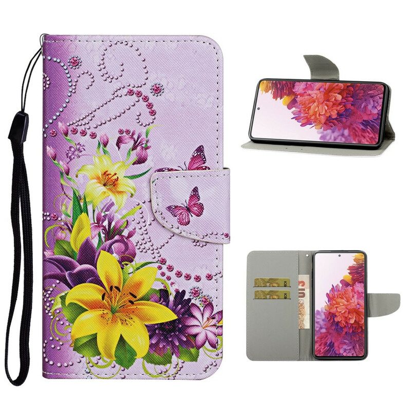 Lederhüllen Für Samsung Galaxy S20 FE Meisterhafte Blumen Mit Riemen