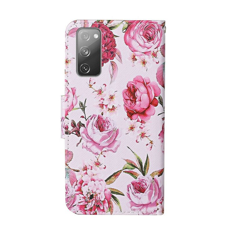 Lederhüllen Für Samsung Galaxy S20 FE Meisterhafte Blumen Mit Riemen