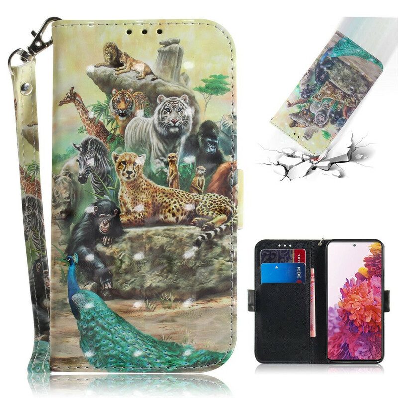 Lederhüllen Für Samsung Galaxy S20 FE Mit Kordel Tanga-safari-tiere
