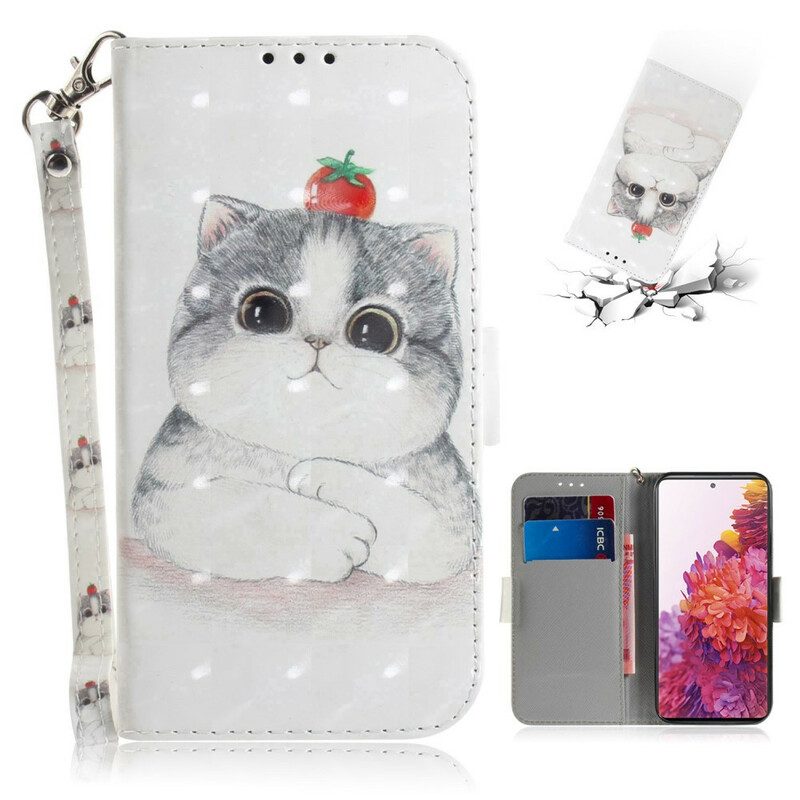 Lederhüllen Für Samsung Galaxy S20 FE Mit Kordel Tomate An Der Katze Mit Riemen