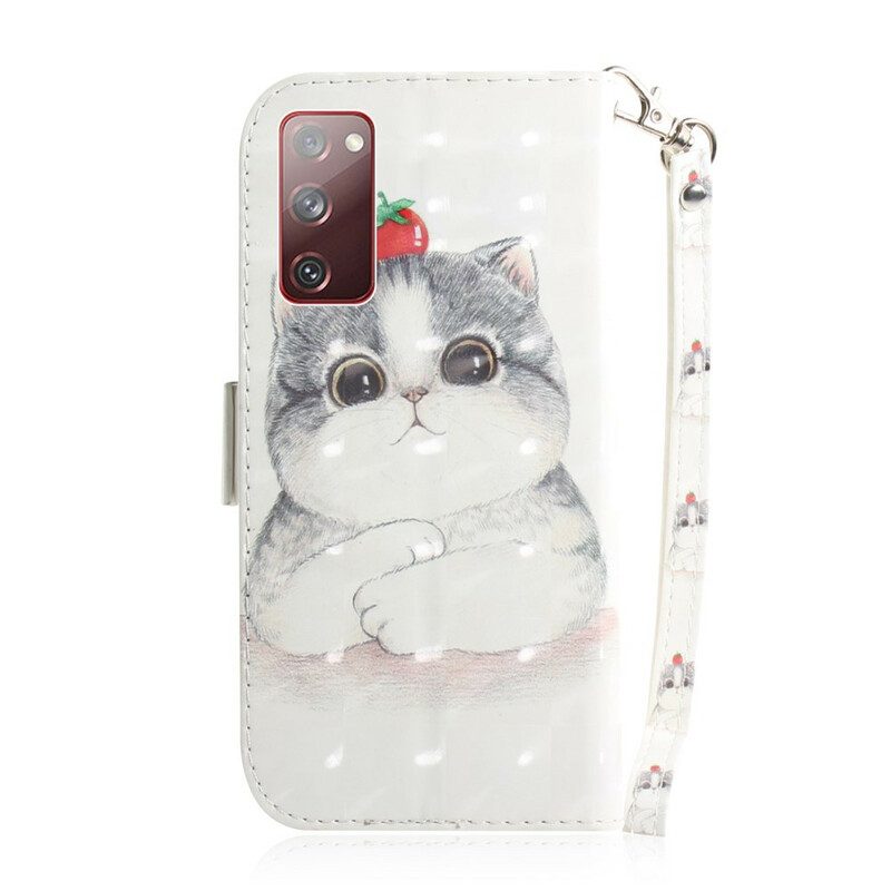 Lederhüllen Für Samsung Galaxy S20 FE Mit Kordel Tomate An Der Katze Mit Riemen