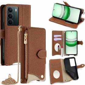 Lederhüllen Realme C71 Handyhülle Zweifarbige Geldbörse Mit Spiegel Und Schultergurt