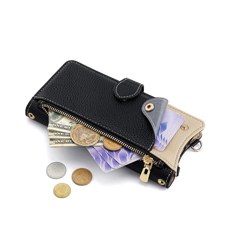 Lederhüllen Realme C71 Handyhülle Zweifarbige Geldbörse Mit Spiegel Und Schultergurt