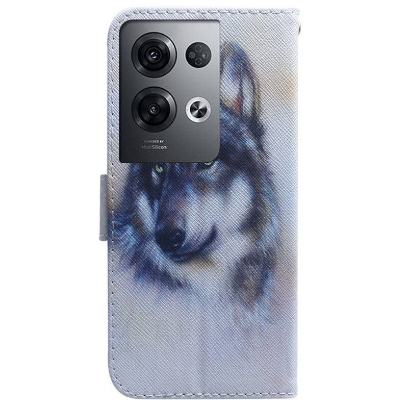 Lederhüllen Für Oppo Reno 8 Pro Mit Kordel Riemchen-aquarell-hund