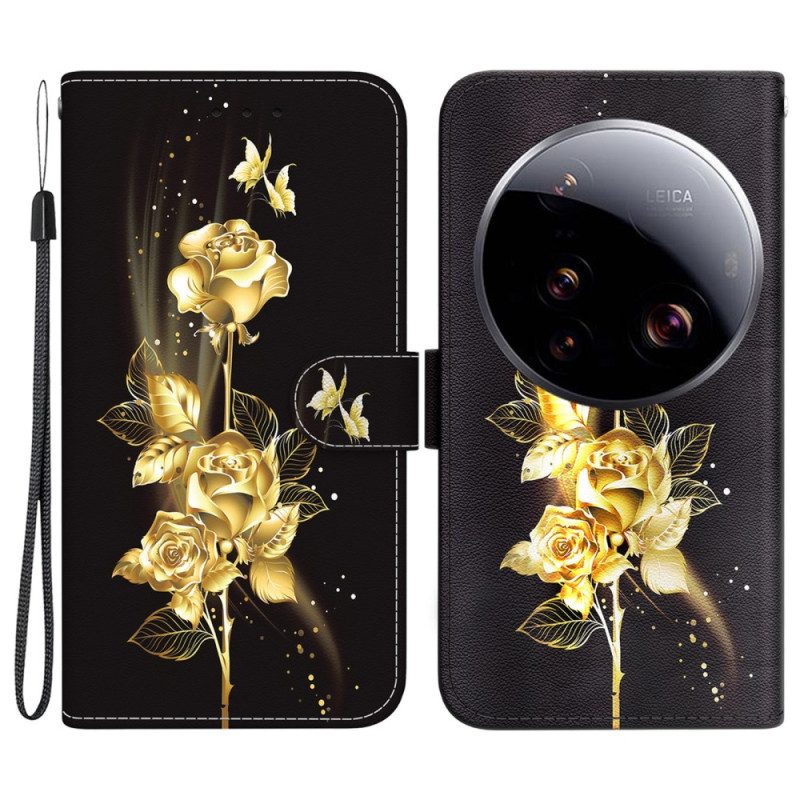 Lederhüllen Xiaomi 15 Ultra Goldene Rosen Und Schmetterlinge