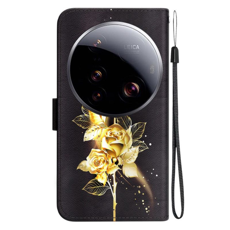 Lederhüllen Xiaomi 15 Ultra Goldene Rosen Und Schmetterlinge