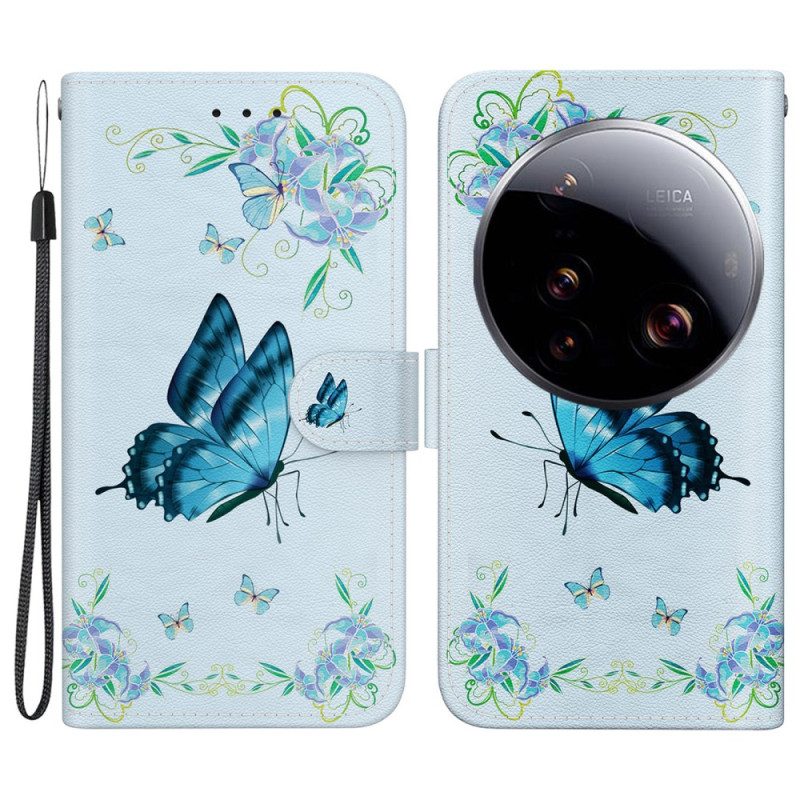 Lederhüllen Xiaomi 15 Ultra Handyhülle Blauer Schmetterling Und Blumen